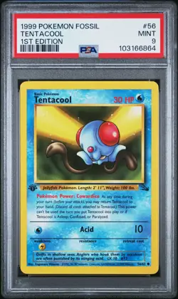 1999 POKEMON FOSSIL 1ST EDITION #56 TENTACOOL PSA 9 - Image 1