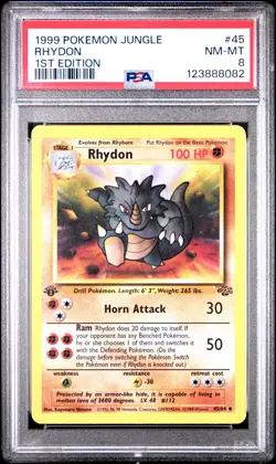 1999 POKEMON JUNGLE 1ST EDITION #45 RHYDON PSA 8 - Image 1
