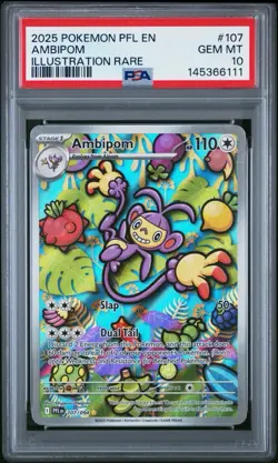 2025 POKEMON PFL EN-PHANTASMAL FLAMES #107 AMBIPOM ILLUSTRATION RARE PSA 10 - Image 1