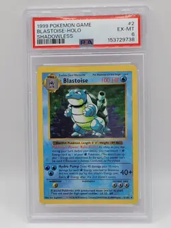 Blastoise 1999 Pokemon Base Set Shadowless Holo #2 PSA 6 - Image 1
