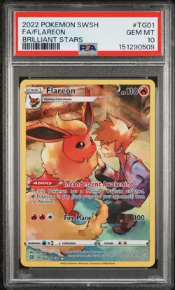 FLAREON TRAINER GALLERY PSA 10 GEM MINT 2022 POKEMON BRILLIANT STARS #TG01 FULL - Image 1