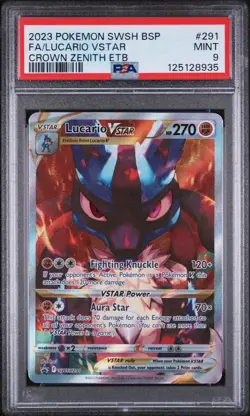 PSA 9 MINT 2023 POKEMON SWSH BLACK STAR PROMO #291 FA/LUCARIO VSTAR CROWN ZENITH - Image 1