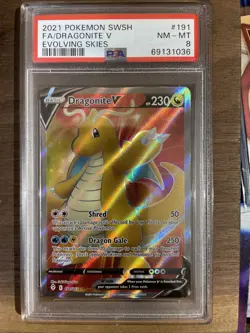 2021 POKEMON SWORD & SHIELD EVOLVING SKIES #191 FULL ART/DRAGONITE V PSA 8 - Image 1