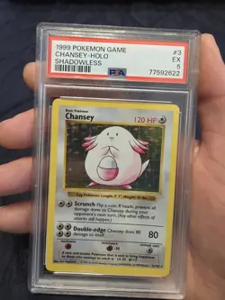 Chansey Shadowless Holo Rare Card 1999 3/102 PSA 5 EX - Image 1