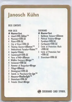 1997 Janosch Kuhn Decklist Card S World Championship Decks LP - Image 1