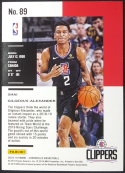 2018-19 Panini Chronicles Rookie /149 Red Foil #89 Shai Gilgeous-Alexander RC SP - Image 4