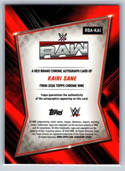 2026 Topps Chrome WWE Kairi Sane Base On card Auto Red Brand - Image 2