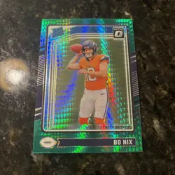 2024 Panini Donruss Optic - Rated Rookie Bo Nix #209 Green Hyper Prizm (RC) - Image 1