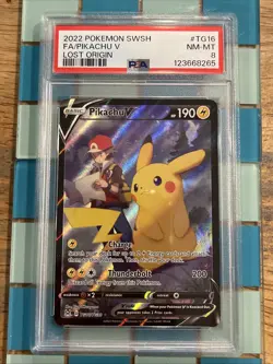 GRADED PSA 8 2022 Pokemon SWSH FA/Pikachu V Lost Origin #TG16 - Image 1