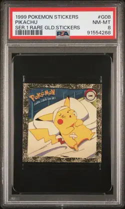 Pikachu Gold Sticker 1999 Pokemon Artbox Series 1 Rare #G08 | PSA 8 | - Image 1
