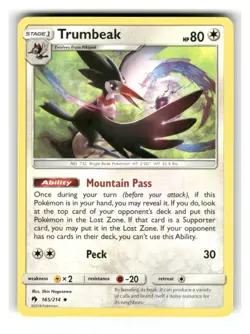 Trumbeak 165/214 Uncommon Lost Thunder Pokemon Lightly Played - Image 1