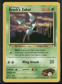 Brock's Zubat 24/132 Rare Gym Heroes Pokemon Heavily Played - Image 1