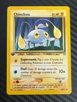 Pokemon TCG Chinchou 55/111 1st Edition Neo Genesis VLP - Image 1