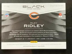 2019 Panini Black Riley Ridley #/ 75 RPA Rookie Patch Auto No. 118 Chicago Bears - Image 3