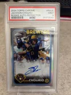 Jackson Chourio RC 2024 Topps Chrome Refractor Auto #RA-JC PSA 9 MINT - Image 1