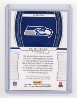 2023 Panini National Treasures Treasured Patches DK Metcalf #TPA-DKM 04/10 Patch - Image 2