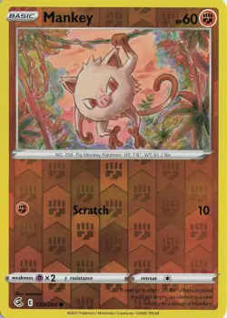 Mankey Reverse Holo Common – SWSH08: Fusion Strike #133/264 Pokemon TCG - Image 1