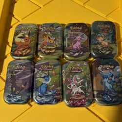 Pokemon Prismatic Evolutions Mini Tins Lot of 8 Complete Art Set Sealed - Image 1