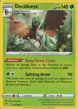 Decidueye Holo Rare – SWSH03: Darkness Ablaze #013/189 Pokemon TCG - Image 1
