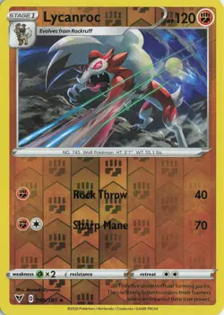 Lycanroc Reverse Holo Rare – SWSH04: Vivid Voltage #095/185 Pokemon TCG - Image 1
