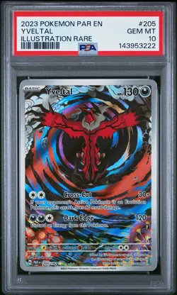 2023 POKEMON PAR EN-PARADOX RIFT ILLUSTRATION RARE #205 YVELTAL PSA 10 - Image 1