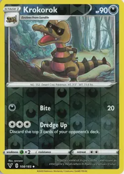 Krokorok Reverse Holo Uncommon – SWSH04: Vivid Voltage #108/185 Pokemon TCG - Image 1