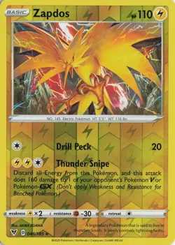 Zapdos Reverse Holo Holo Rare – SWSH04: Vivid Voltage #048/185 Pokemon TCG - Image 1