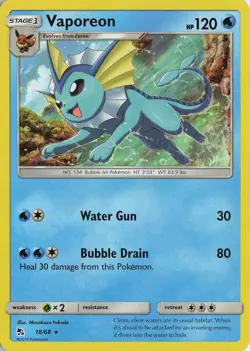 Vaporeon Holo Rare – Hidden Fates #18/68 Pokemon TCG - Image 1