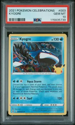 Pokemon Kyogre 003/025 Celebrations Holo Rare PSA 10 - Image 1