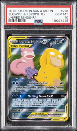 2019 POKEMON SUN & MOON UNIFIED MINDS #218 FULL ART/SLOWPOKE & PSYDUCK GX PSA 10 - Image 1