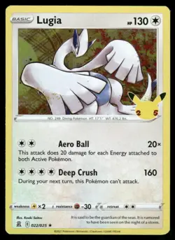 Lugia Pokemon Celebrations 022/025 Halo Rare 25th Anniversary TCG Trading Card - Image 1