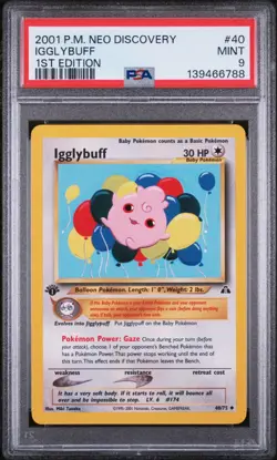 POKEMON Card PSA MINT 9 2001 POKEMON NEO DISCOVERY 40 IGGLYBUFF 1ST EDITION - Image 1