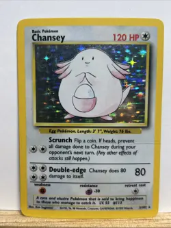 1999 Pokemon Chansey Unlimited Holo Rare Base Set 3/102 HP-DMG - Image 1