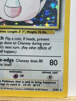 1999 Pokemon Chansey Unlimited Holo Rare Base Set 3/102 HP-DMG - Image 4