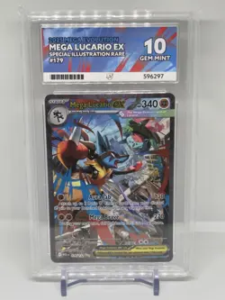 Pokemon Mega Lucario EX 179/132 SIR Mega Evolution ACE 10 Mint PERFECT SUBGRADES - Image 1