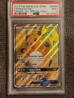 PSA 9 2017 POKEMON SM BLACK STAR PROMO #SM90 FULL ART/RAICHU GX - Image 1