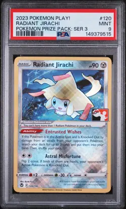 2023 POKEMON PLAY! POKEMON PRIZE PACK: SER 3 #120 RADIANT JIRACHI PSA 9 - Image 1