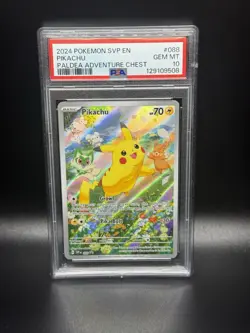 2024 POKEMON SVP EN-SV BLACK STAR PROMO PALDEA ADVENTURE CHEST PIKACHU PSA 10 - Image 1