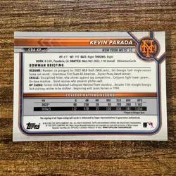 2022 Bowman Draft Kevin Parada 1st Chrome Auto #CDA-KP New York Mets - Image 2