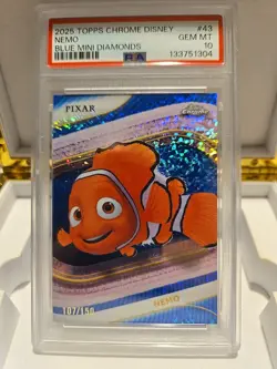 2025 Topps Chrome Disney Nemo Blue Mini Diamonds 💎 PSA 10 107/150 Card #43 - Image 1