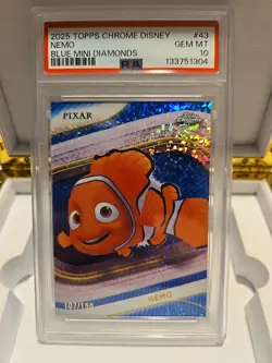 2025 Topps Chrome Disney Nemo Blue Mini Diamonds 💎 PSA 10 107/150 Card #43 - Image 2
