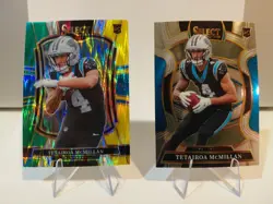 2025 Panini Select Tetairoa McMillan Green & Yellow Shock RC #144 Premier Level - Image 1