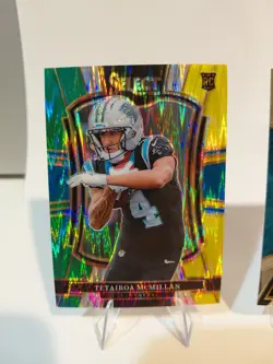 2025 Panini Select Tetairoa McMillan Green & Yellow Shock RC #144 Premier Level - Image 2