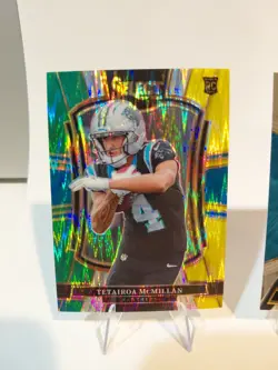 2025 Panini Select Tetairoa McMillan Green & Yellow Shock RC #144 Premier Level - Image 3