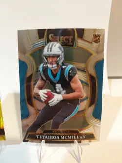 2025 Panini Select Tetairoa McMillan Green & Yellow Shock RC #144 Premier Level - Image 4
