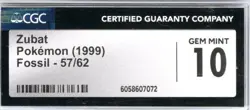 Zubat 57/62 Fossil CGC 10 Gem Mint 1999 WOTC Pokemon Vintage Set Card - Image 3