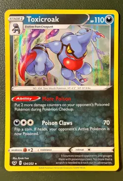 Pokemon TCG Toxicroak 124/202 Sword & Shield SWSH1 Holo NM - Image 1