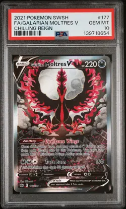 2021 POKEMON SWORD & SHIELD CHILLING REIGN FULL ART/GALARIAN MOLTRES V PSA 10 - Image 1