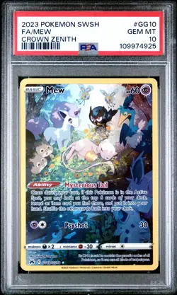 2023 POKEMON SWORD & SHIELD MEW FULL ART CROWN ZENITH #GG10 PSA 10 - Image 1