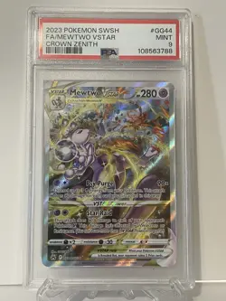 2023 POKEMON SWORD & SHIELD CROWN ZENITH #GG44 FULL ART/MEWTWO VSTAR PSA 9 - Image 1